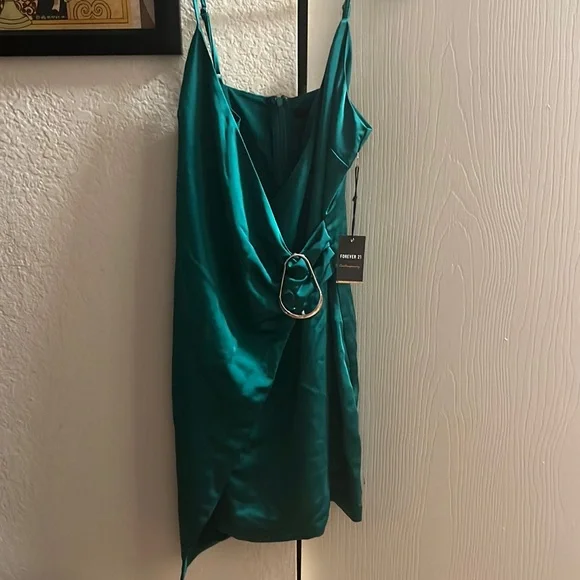 Forever 21 | Dresses | Green Silk Cowl Neck Mini Dress Size Xs | Poshmark